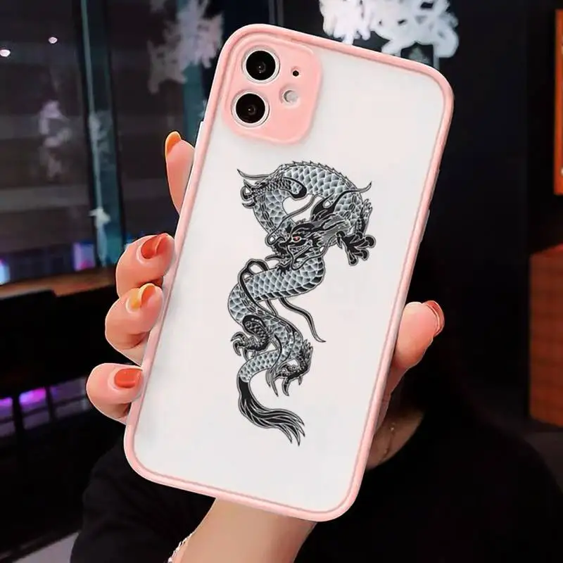 

luxury dragon Cool Phone Case Pink matte transparent For iPhone 7 8 x xs xr 11 12 pro plus max mini Clear Funda