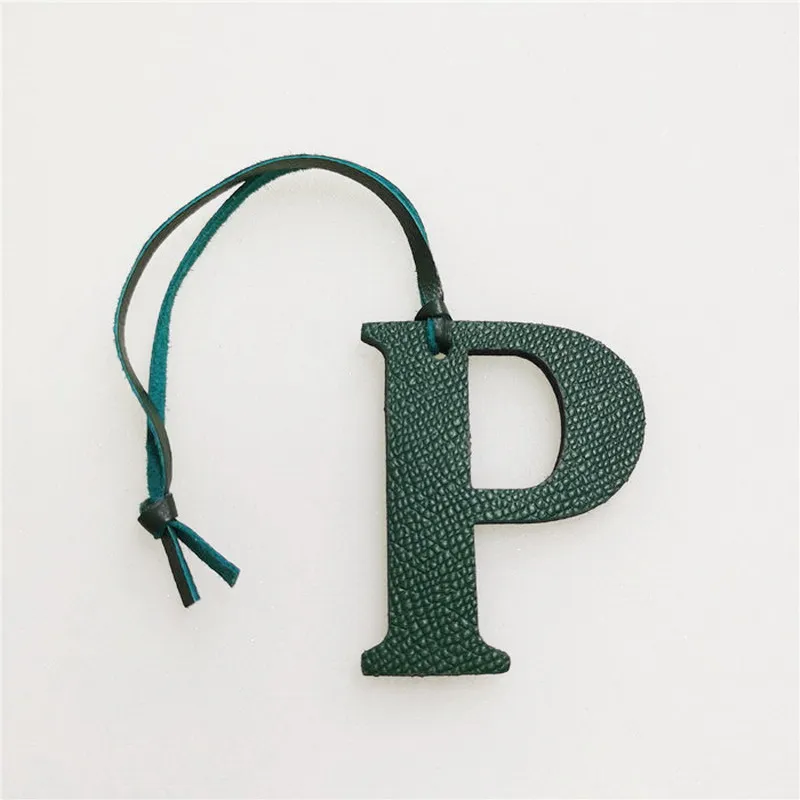 

Rainbery DIY Alphabet A-Z P Genuine Leather Initial Capital English Letter Keychain Backpack Pendant Ladies Women Bag Charm