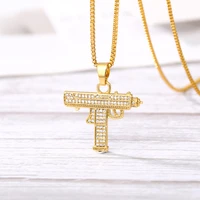 hip hop uzi pendant necklace gun shape trend cool gothic gold color army style male stainless steel chain men necklaces jewelry