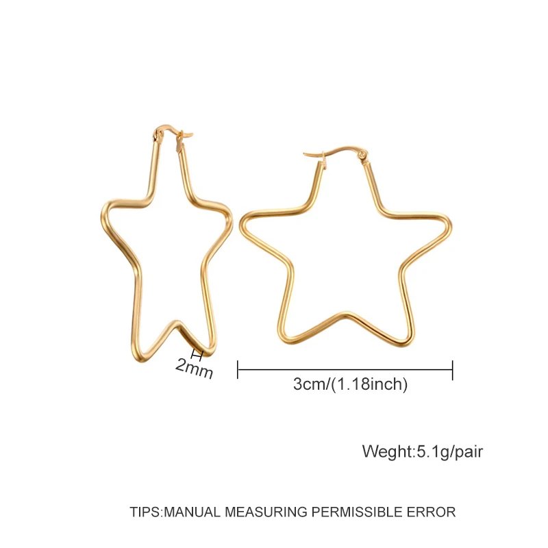 3cm gold star Модные серебряные серьги-кольца из нержавеющей стали для женщин 10 мм 80 мм Большой Круг круглая петля креольские серьги ювелирные изделия Букле д 'ореиль - Окраска металла: 3cm gold star