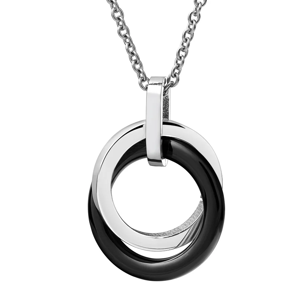 

2022 Best Quality Non-fading black ring ceramic Titanium steel pendant necklace female Crystal fromSwarovskis Fit Women and Men
