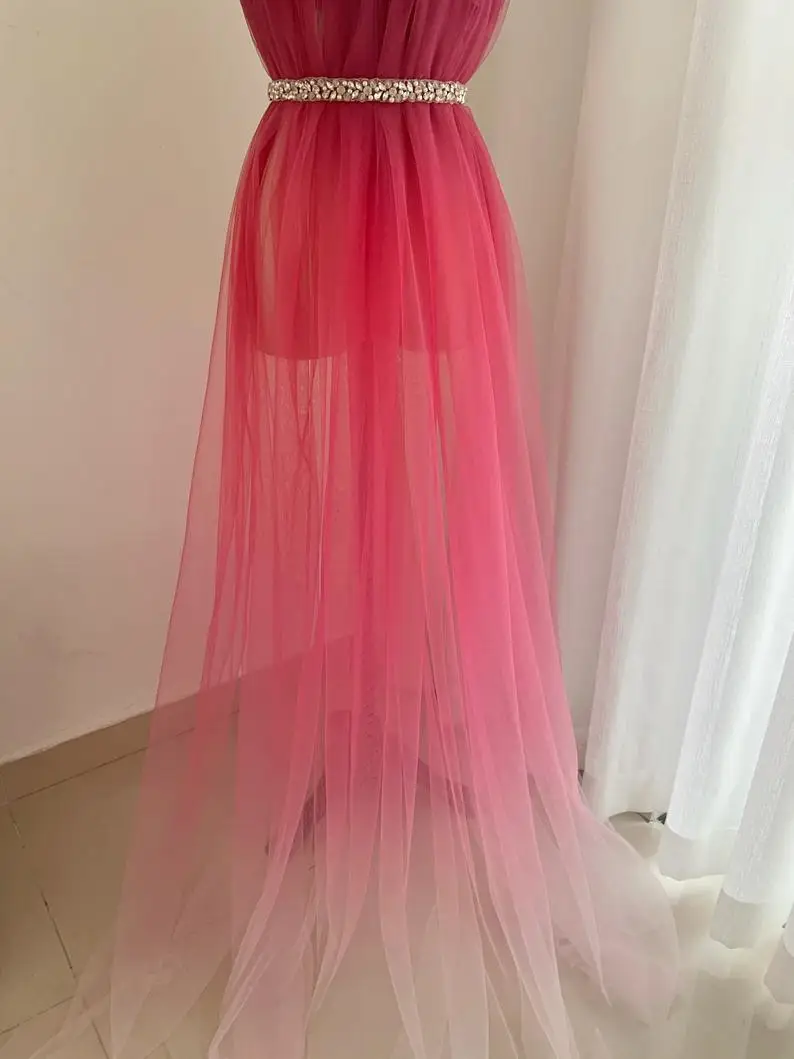 5 ярдов Тюлевая ткань ярко розовая с цветом Омбре для платья Cotustome|Ткань| |