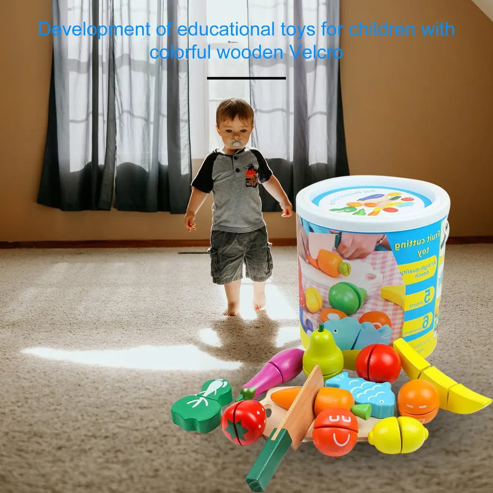 

1Pcs Wooden Colorful Children'S Development Educational Toys Fruit And Vegetables Barrels Cut Toys Children Educational Toys