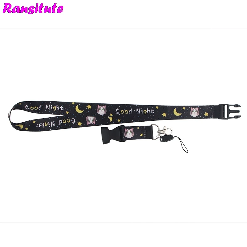 Ransitute хороший ночной Кот ремешок для ключей ID карта мобильный телефон ремень USB