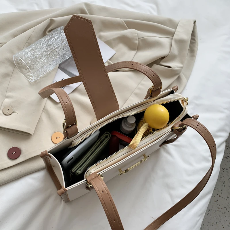 

Panelled Shoulder Bags for Women 2021 New Luxury Pu Leather Tote Handbags Ladies Large Capacity Shopping Women's Bag White Sac