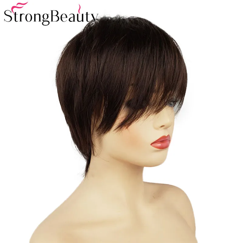 StrongBeauty короткие прямые парики натуральные волосы женские синтетические парики слоистые стриженные волосы парики