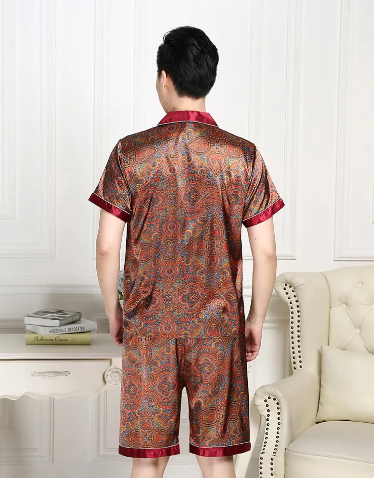 Pajamas Man Summer Shorts Sleeve Sleepwear Set Summer Silk Pajamas for Men Nightgown Home Soft Cozy Sleep Tops Pants Pijamas