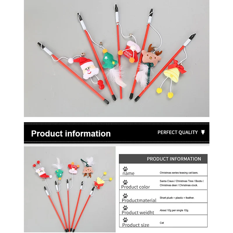 

1Pc Cat Toy Funny Cat Stick Interactive Toys Christmas Series Plush Dolls Cat Catcher Teaser Toy Pet Products Cat Supplies