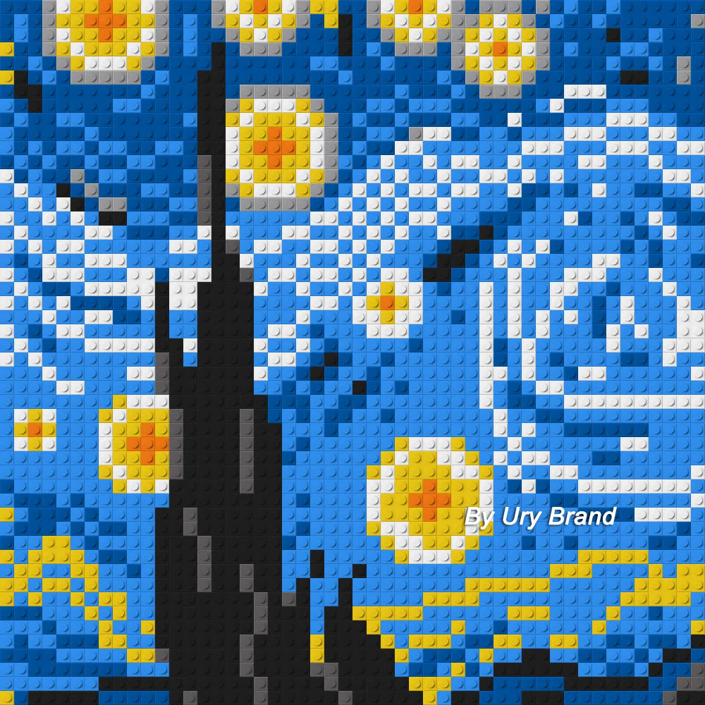 

DIY Starry Night Pixel Pop Art Building Blocks Mosaic Painting Jigsaw Bricks Decorative By Numbers MOC Toys House Creative Gift