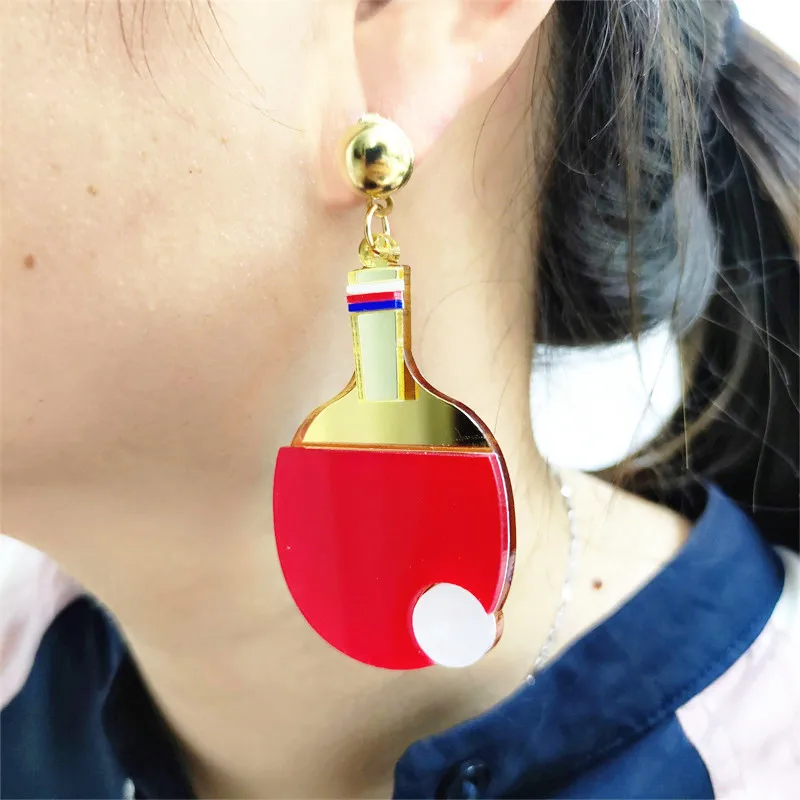KUGUYS Tennis Bats Drop Earring for Women Acrylic Red Mirror Gold Fashion Jewelry novel Accessories | Украшения и аксессуары