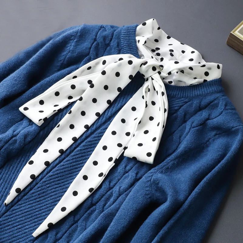 

Women Polka Dots Bowknots Shirt Fake Collar Tie Cotton Detachable False Collar Lapel Blouse Top Autumn Sweater Decorative