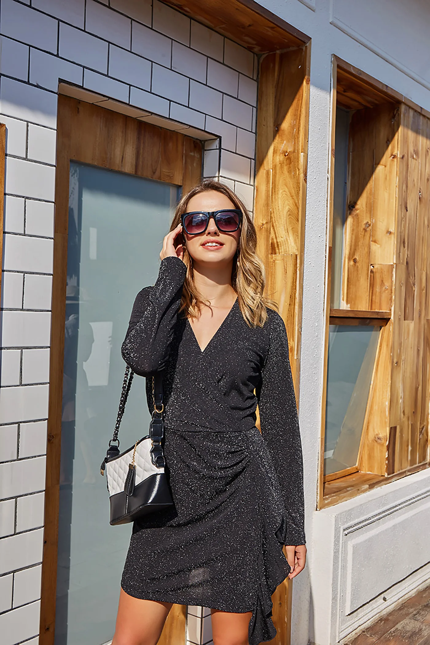 

Bodycon dress for women Square Neck Black Dress Women Elegant Cotton Fashion Side Split Dress Mini Ladies Basic