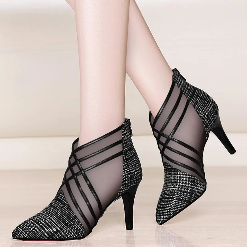 Новое поступление 2019 года Женские летние ботильоны из сетчатого материала на