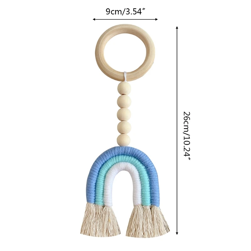 

Baby Teething Ring Rainbow Tassel Wooden Beads Nursing Teether Play Gym Pendant