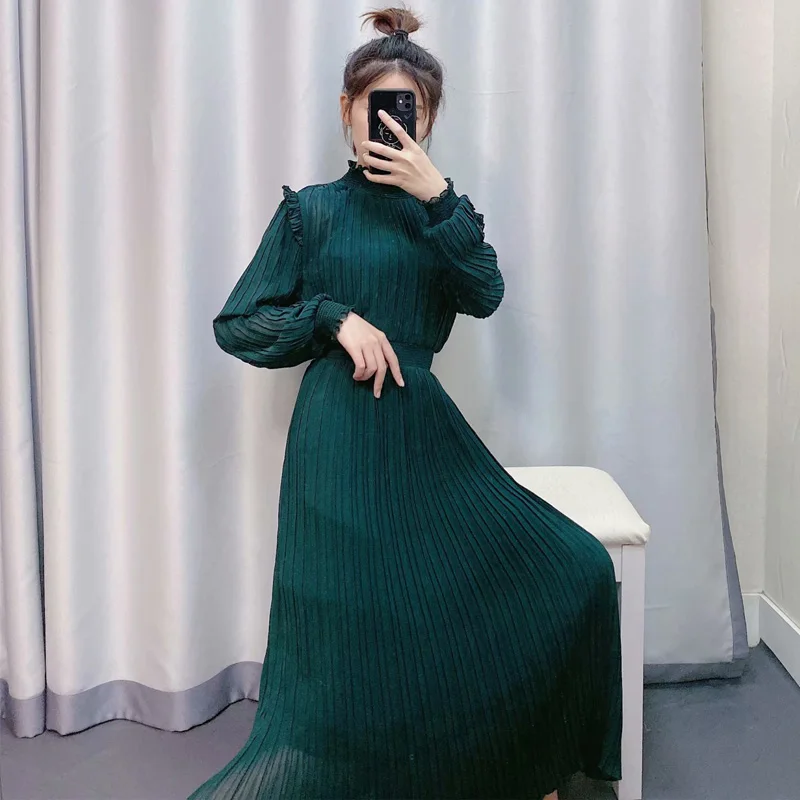 AGong женские платья с воротником-стойкой модное однотонное тонкое Каскадное