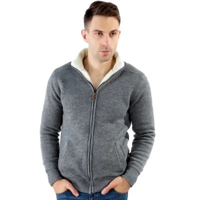 Размера плюс 4XL-7XL мужские свитер; кардиган; пальто Зимняя утепленная овечьей шерсти Внутри шерстяная подкладка на молнии с высоким, плотно облегающим шею воротником Повседневное теплый свитер - Цвет: dark gray