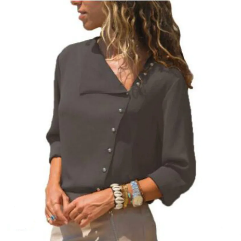Женские блузки 2019 Мода 9 цветов Кнопка с длинным рукавом офисная шифоновая блузка