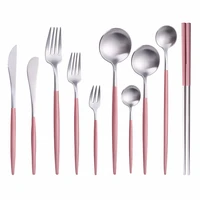 western tableware pink silver cutlery set stainless steel fork knive spoon set dessert kitchen party dinnerware set dropshipping