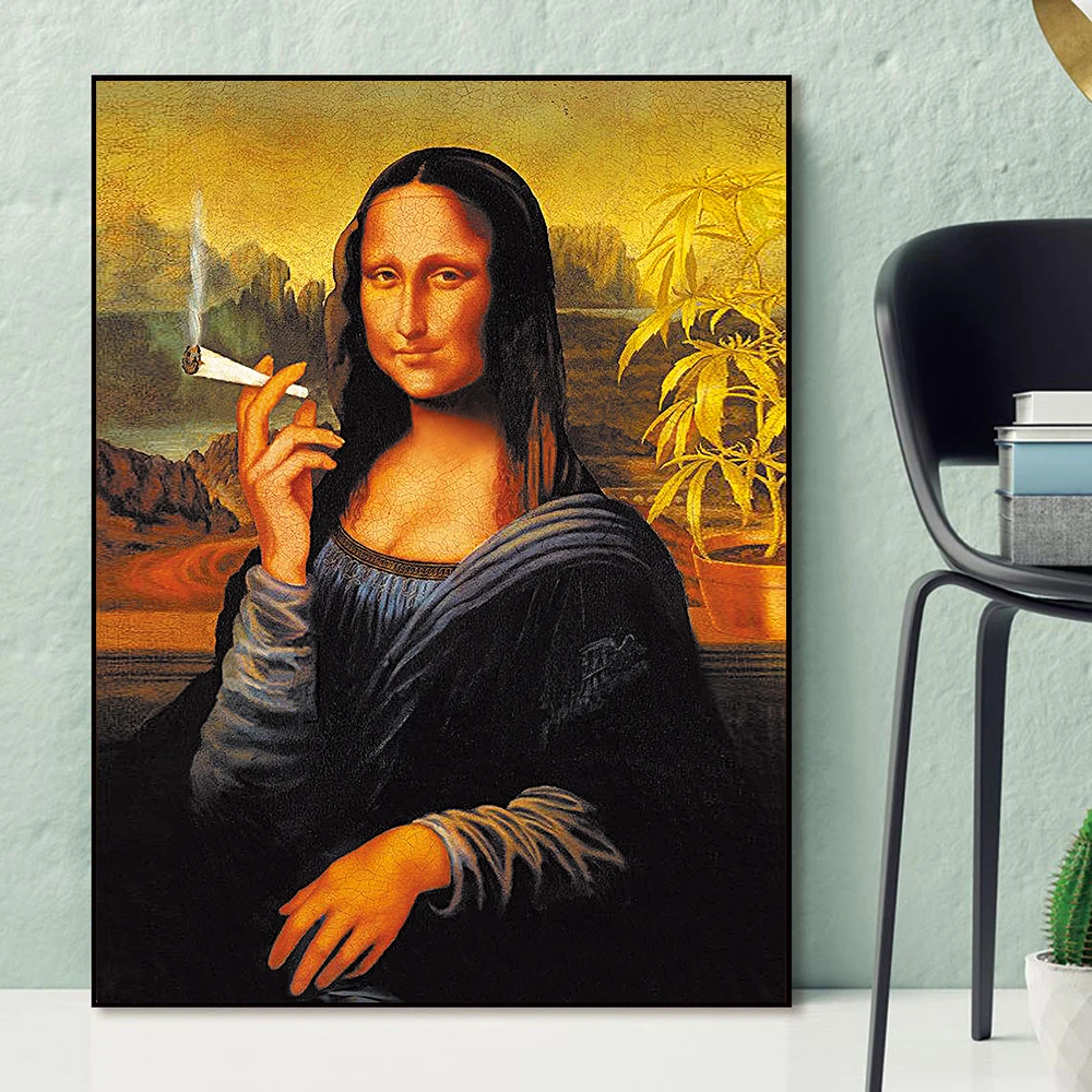Ретро холст картины Spoof Mona Lisa Cat граффити искусство абстрактный живопись плакаты
