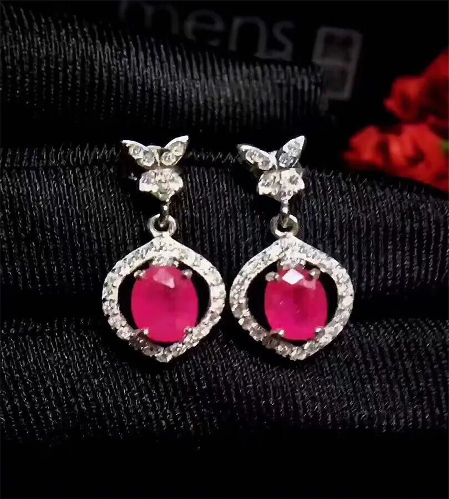 

Fashion natural red ruby stud earrings Natural gem stone earrings Small 925 silver girl earrings gift jewelry