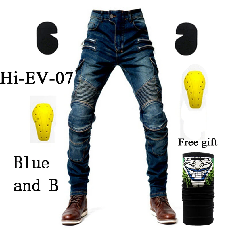 Hi-07 Blue jeans B Hi-07, новинка, штаны с карманами на молнии, мотоциклетные штаны, мужские мото джинсы, защитные туристические мотоциклетные брюки, штаны для мотокросса - Цвет: Hi-07 Blue jeans B
