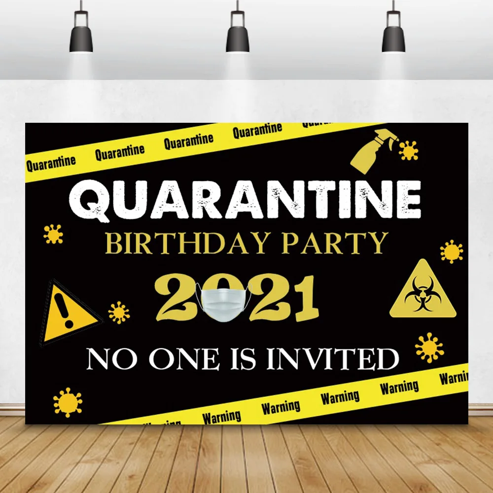 

Laeacco 2021 Black Yellow Quarantined Theme Birthday Party Photography Backdrop No One Is Invited Background Photo Studio Shoot