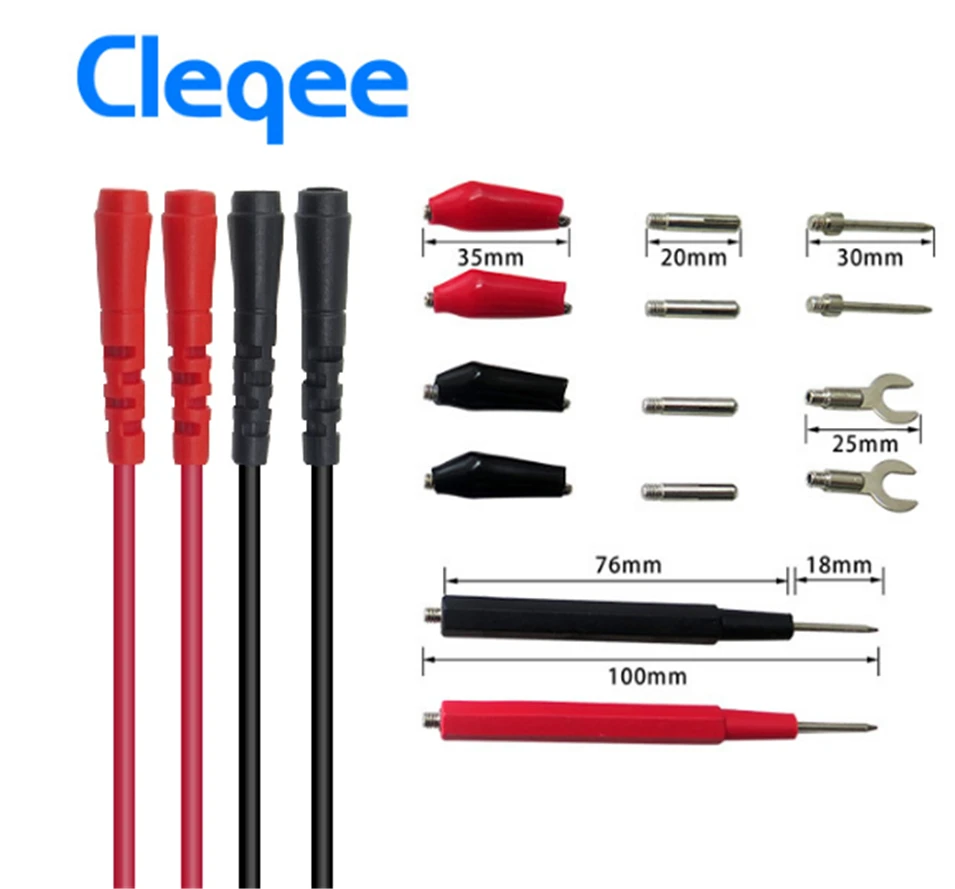 

Cleqee P1500 16 в 1 комплект тестовых проводов Сменные Тестовые провода зонды для цифрового мультиметра Тестовые провода зажимы под крокодила U-об...