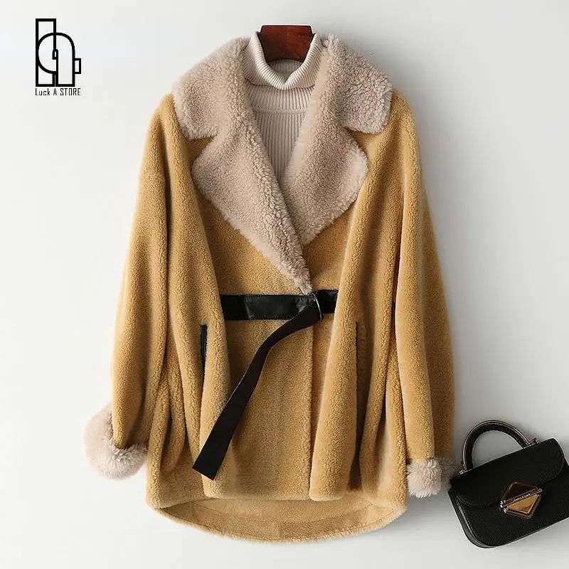 Женское зимнее модное двухстороннее меховое пальто женская куртка с овчиной