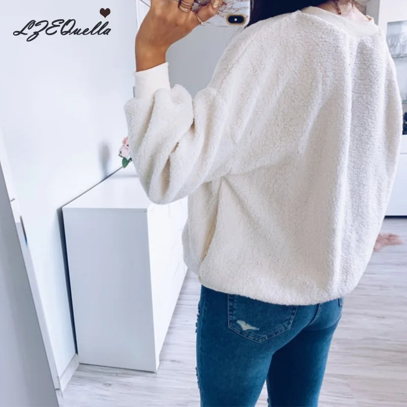 Женская флисовая блузка lzedella однотонный пуловер с принтом толстая свободная