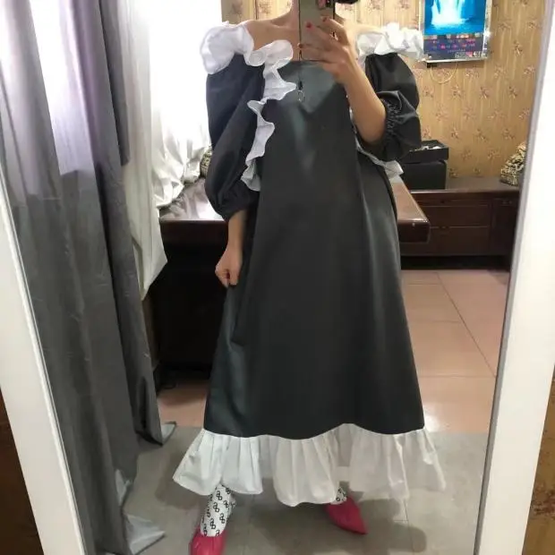 

SuperAen 2021 Original Design Princess Dress Summer Girls Puff Sleeve Loose Big Size Long Maxi Party Dress for Women