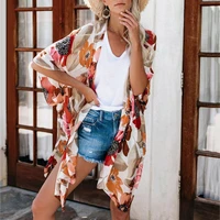 2021 new long floral chiffon beach cover up sexy swimsuit cover ups beach dress front open bikinis hot tunic women sarong blouse