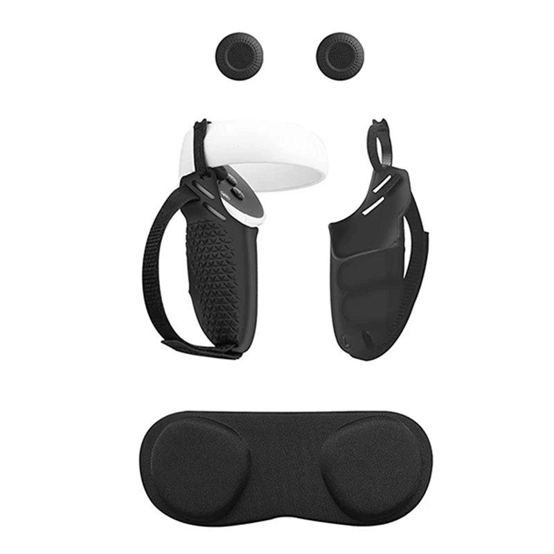 

6-In-1 VR Silicone Face Cover +Finger Base Grip Cover For Oculus Quest 2 Anti-Throw Contact Controller Handle Protective