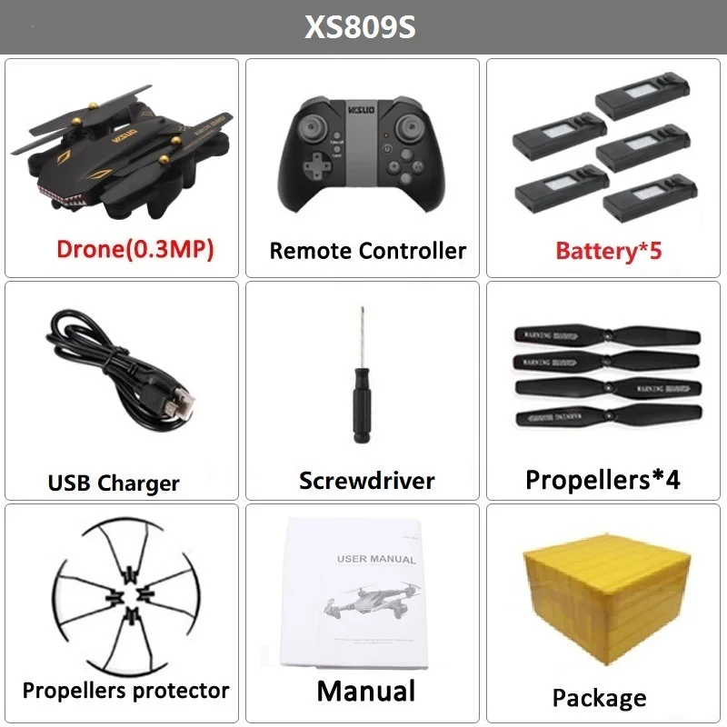 Set5 0.3MP 5B F VISUO XS809S(XS809HW модернизированный) складной Радиоуправляемый Дрон с широкоугольной HD камерой 720P FPV Квадрокоптер один ключ возврат мини Дрон дроны - Цвет: Set5 0.3MP 5B F