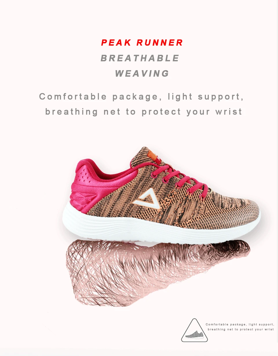 PEAK Running Shoes Light Weight Sneakers Women's Sports Shoes Breathable Stretch Yarns Fitness Sneaker Soft Sole EW7148H