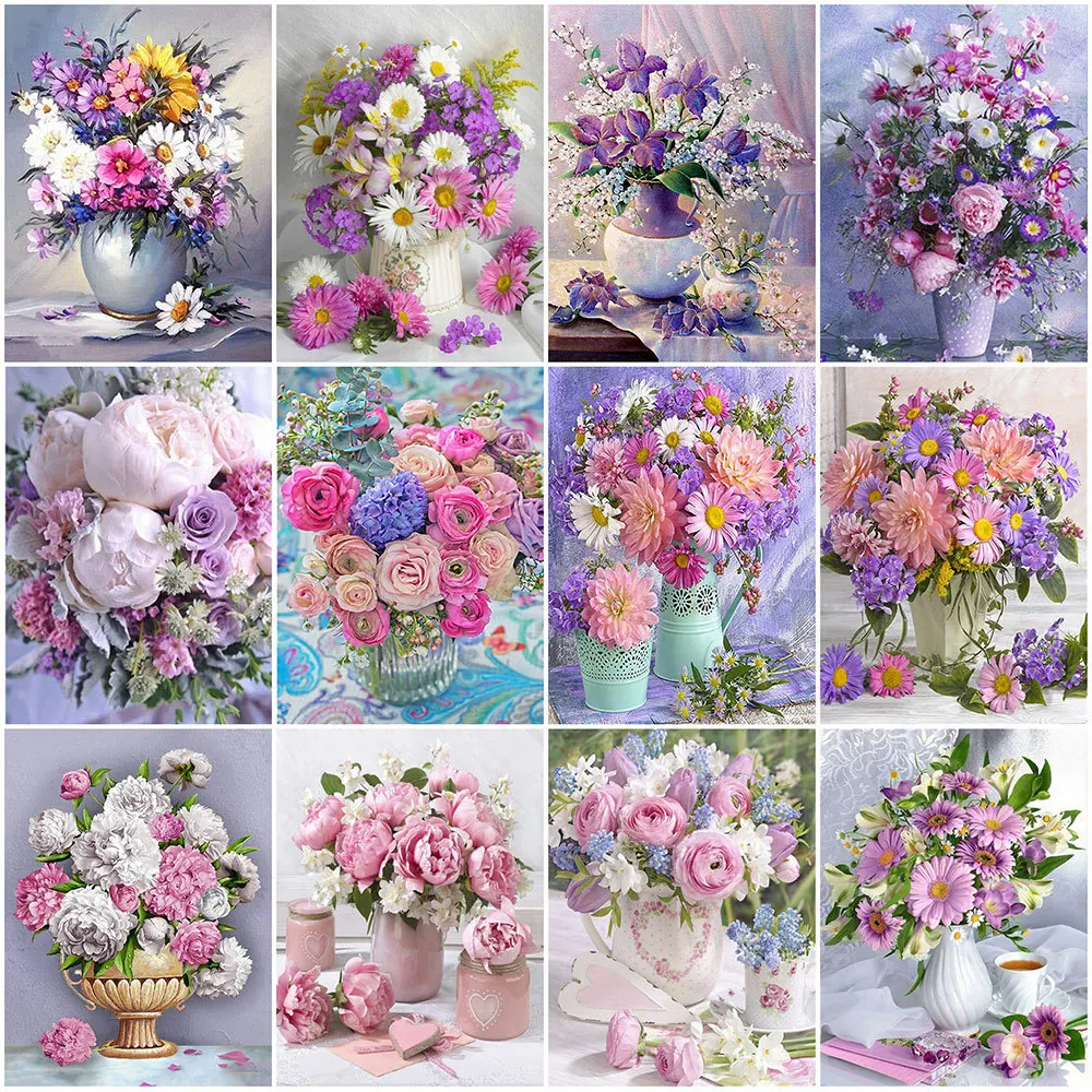 

Full Square Round Diamond Painting Peony 5D DIY Diamond Embroidery Flower Mosaic Cross Stitch Vase Rhinestone Home Decor