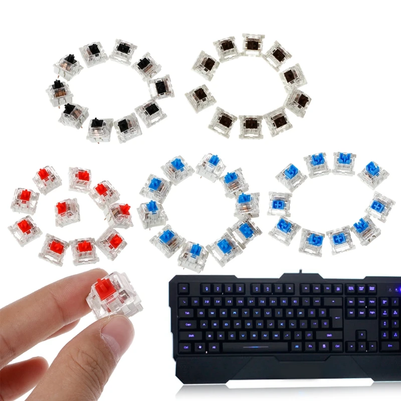 

10Pcs 3 Pin Mechanical Keyboard Switch Blue Red Brown Black Replacement For Gateron Cherry MX
