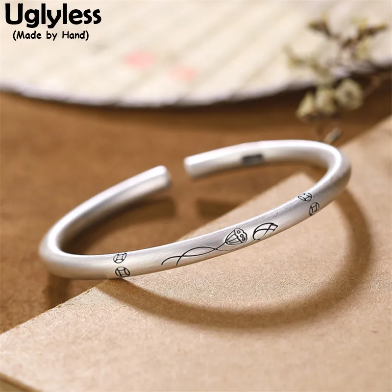 

Uglyless Solid 999 Pure Silver Lotus Bangles for Women Charming Eastern Retro Jewelry Thai Silver Lotus Flower Bangles Ethnic