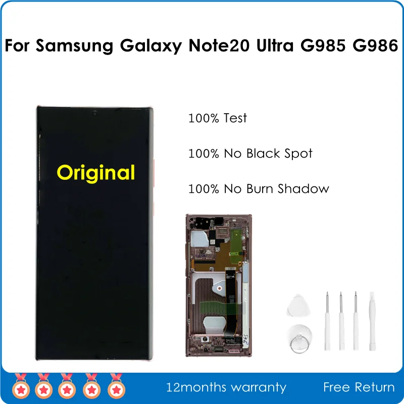 

ЖК-дисплей Super AMOLED для Samsung Galaxy Note20 Ultra N985 N986, сенсорный экран без черных пятен, с рамкой