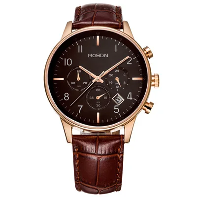 3162 Brown Многофункциональные мужские часы люксовый бренд ROSDN Хронограф Спортивные мужские водонепроницаемые сапфировые японские кварцевые кинетические часы R3162 - Цвет: 3162 Brown