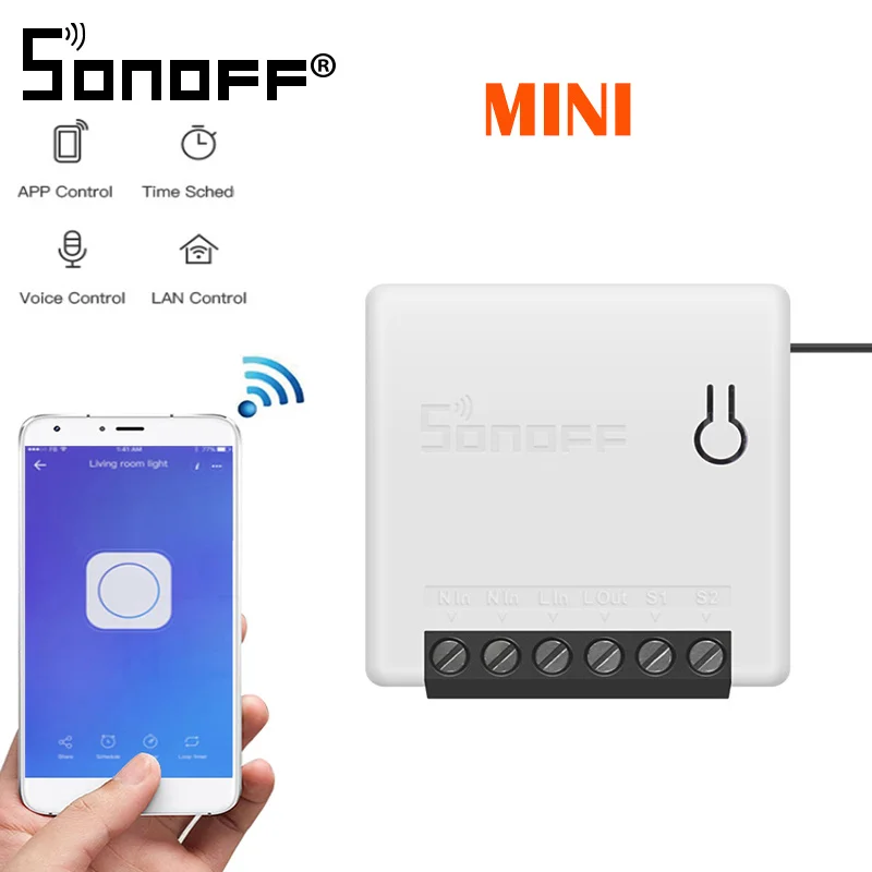 Sonoff MINI DIY умный переключатель маленький корпус пульт дистанционного управления Wifi переключатель Поддержка внешнего переключателя работа с Alexa Google Home Basic