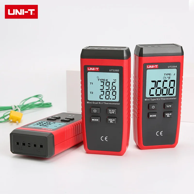 Термометр UNI-T Термопара UT320D UT320A Тип мини-контакта Двухканальный K / J Измеритель температуры Подсветка данных Хранить в выключенном состоянии Авто