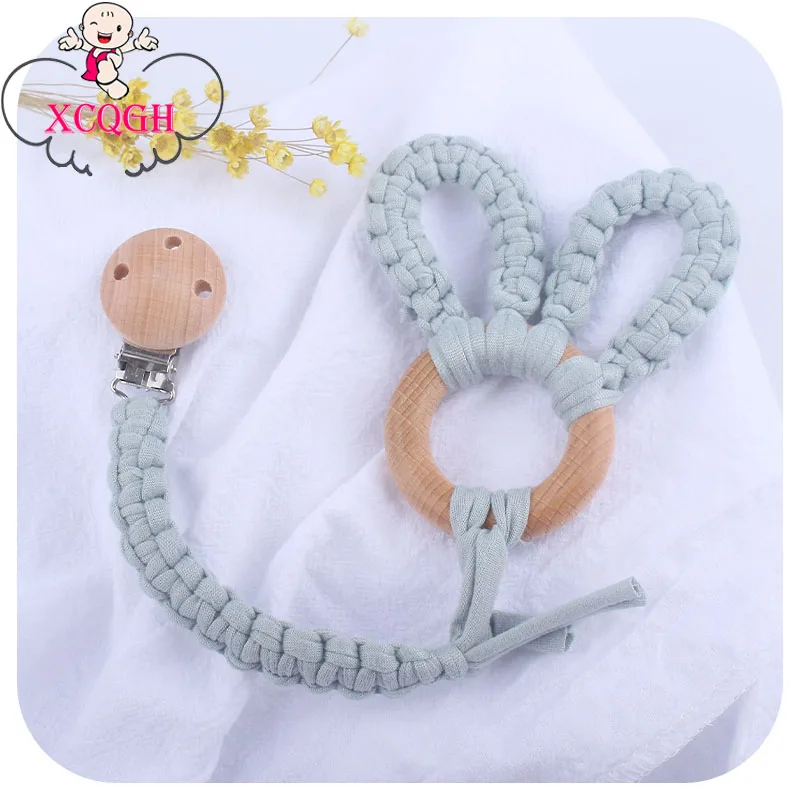 

XCQGH 2Pcs/set Cute Rabbit Teether and Cotton Braided Dummy Pacifier Clips Chain Best Gift for Baby