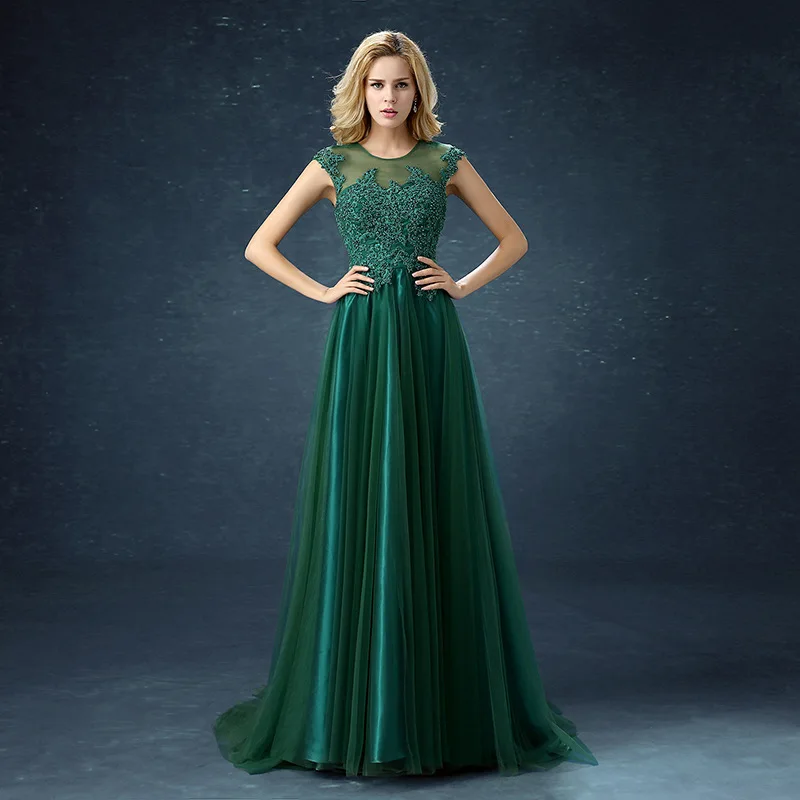 

Appliques Beads Women Evening Party Dress Sexy Summer Floor-Length Dresses Large Size XS-3XL Pleated Skirt Banquet Prom Gown