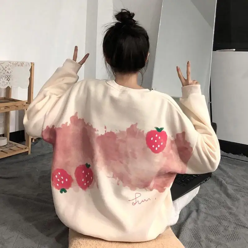 

New Strawberry Hoodie Vintage Harajuku Women's Winter Hoodies Cute Casual Streetwear Girls Oversize Top Female Loose Sweatshirts