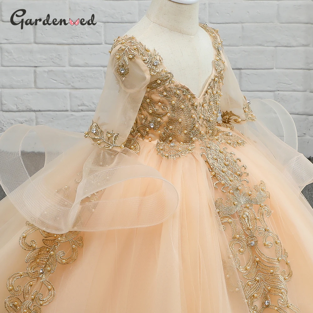 Винтажное блестящее кружевное платье принцессы для девочек детское вечернее с