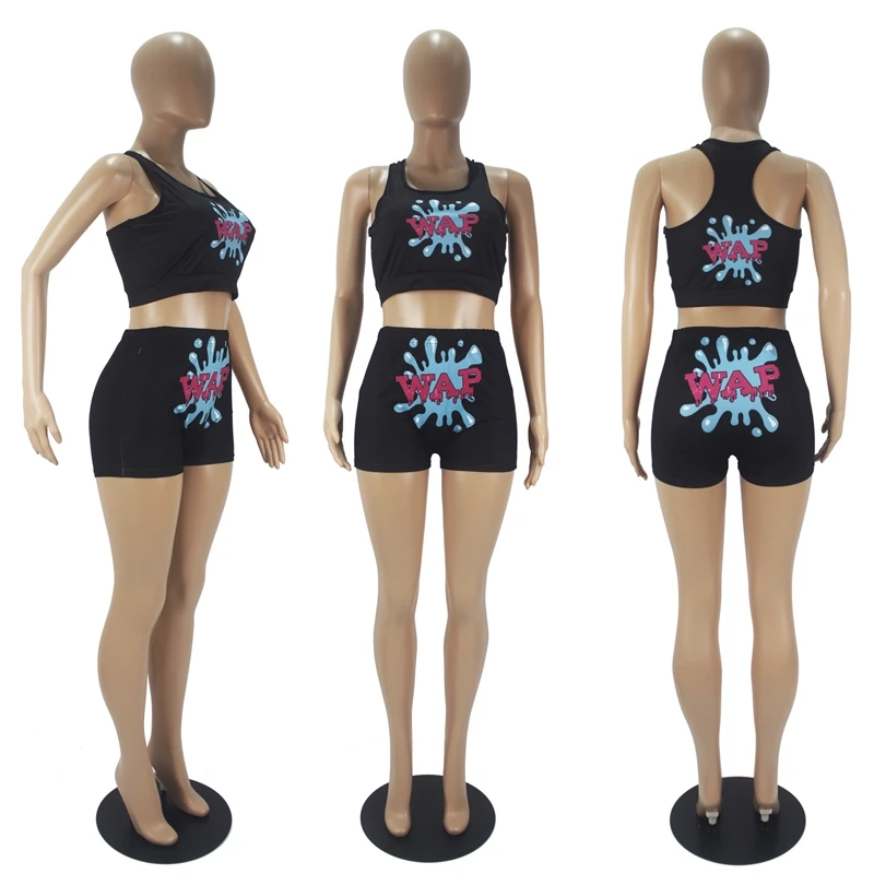 

ZKYZWX Two Piece Set for Women Pattem Print Sleeveless Tank Tops Sexy Biker Shorts Jogger Lounge Wear Matching Sets