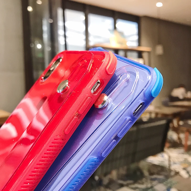 Glitter Powder Holder Phone Case For iPhone 11 X XR XS Max 6 6S 7 8 Plus Transparent Soft TPU Wrist Strap Shockproof Back Cover |