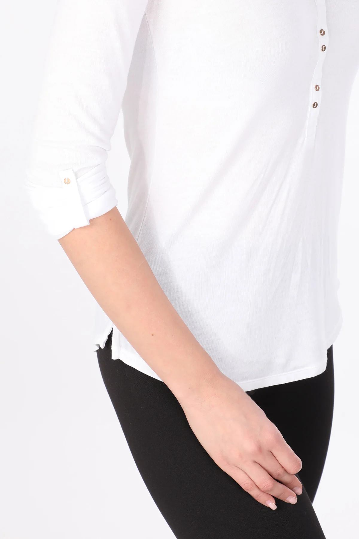 

Womens Half-Button Long Sleeve Basic T-shirt White
