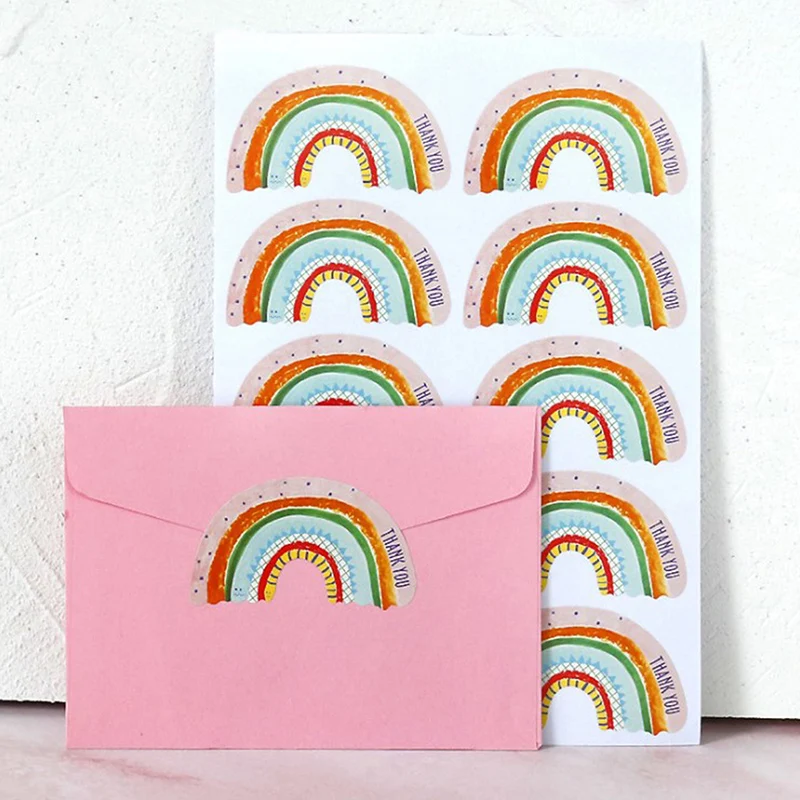 

100pcs Rainbow Stickers Happy Birthday Thank You Label DIY Cookie Bags Seal Labels Happy Every Day Sticker Paper Decor