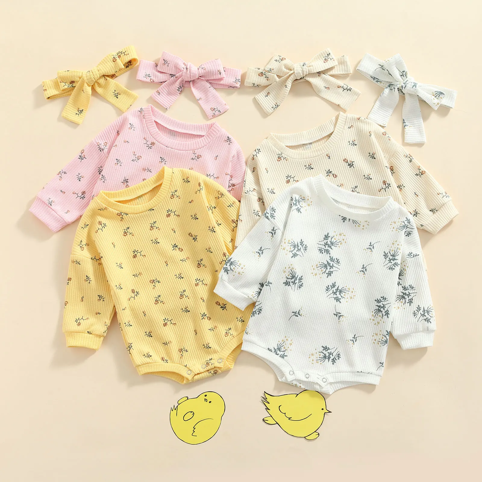 

2Pcs Baby Clothing Newborn Romper Printed Long Sleeve Bodysuit Toddler Girls Spring Autumn Cotton Casual Jumpsuit 0-24 Months